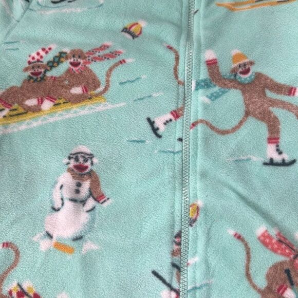 Nick & Nora Adult Teen Unisex Fleece One Piece Sock Monkeys Pajama Size L NWT - Picture 3 of 12